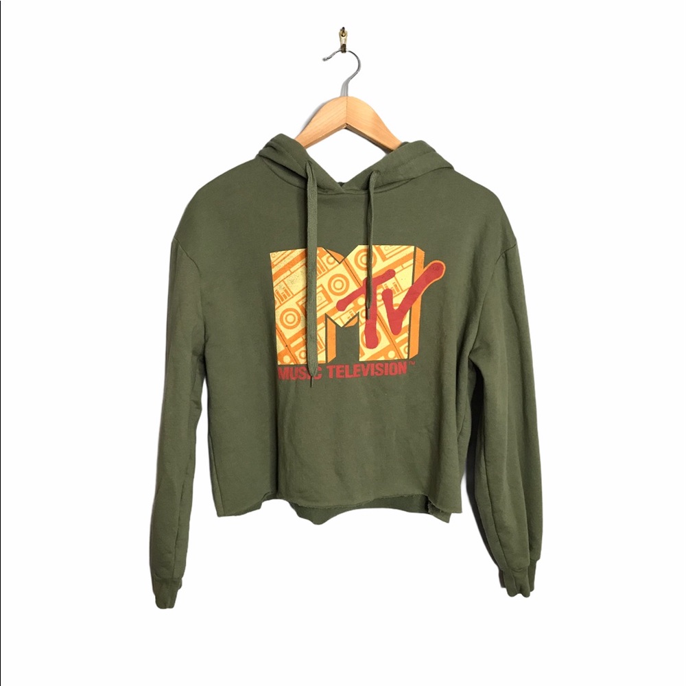MTV | Cropped MTV Sweatshirt with Hood Olive Green